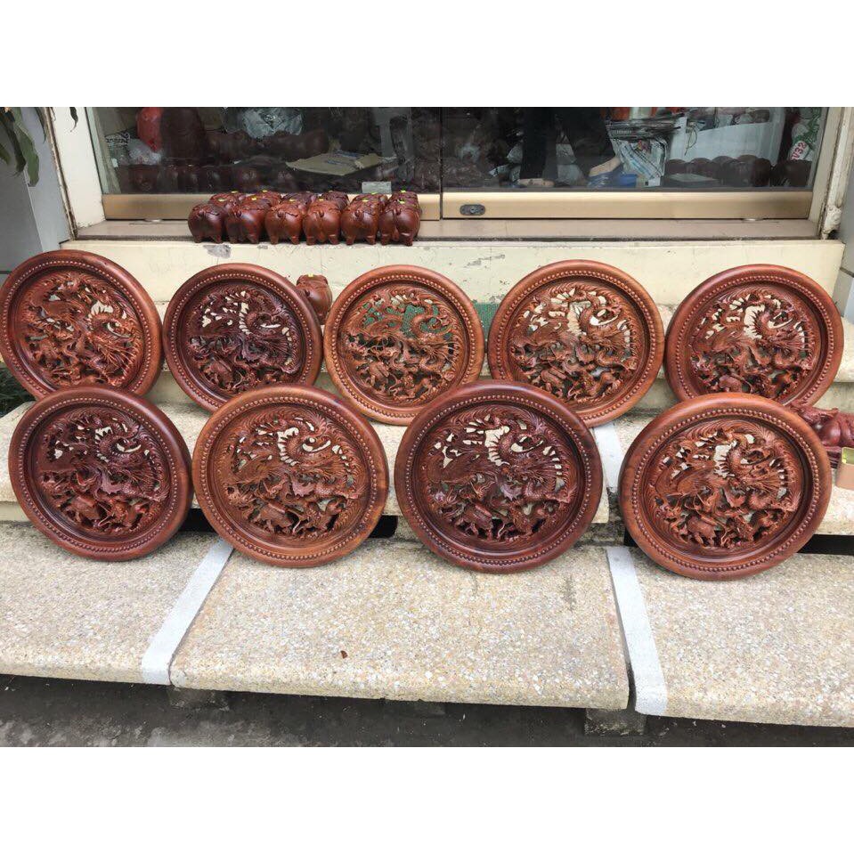 Đĩa tứ linh gỗ hương đá đường kính 40 cm